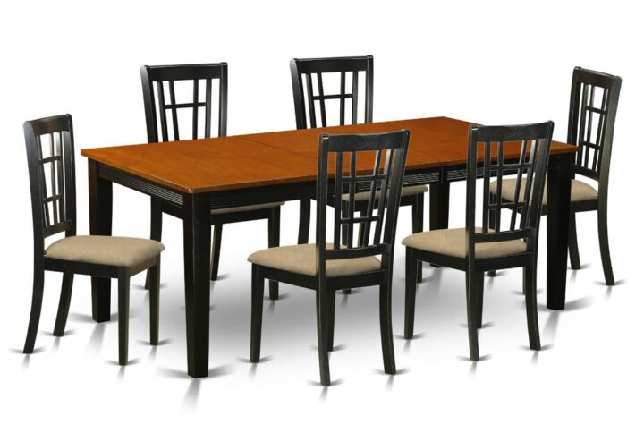 This type of dining table set includes one rectangular table and six chairs. Ideal for using in the dining area or kitchen