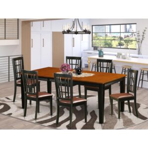 This particular table set includes one rectangular table and six chairs. Suitable for using in the dining space or kitchen