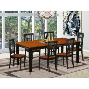This table set includes one rectangular table and six chairs. Perfect for using in the dining space or kitchen space