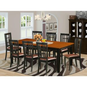 This excellent dining room table set includes one rectangular table and eight chairs. Suitable for using in the dining-room or small space