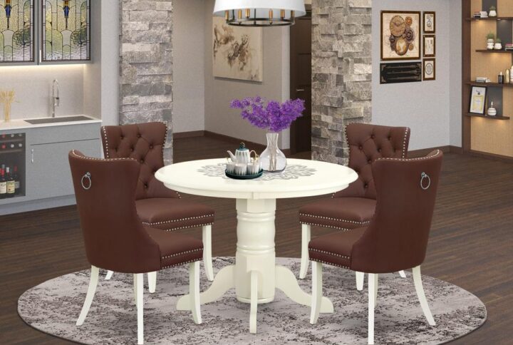 Introducing a charming and compact 5-piece dining set designed to enhance your dining area with both style and functionality. Crafted from durable rubberwood and elegantly finished in a classic linen white