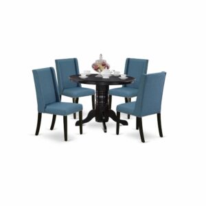EAST WEST FURNITURE 5-PC KITCHEN SET 4 ATTRACTIVE PARSON DINING CHAIRS AND ROUND DINING TABLE