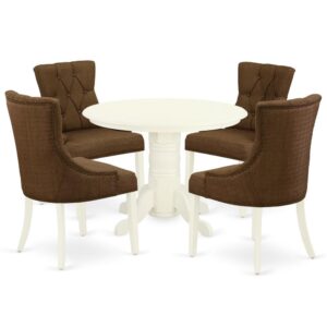 Turn your house into a home with this exclusive and sophisticated SHFR5-WHI-18 kitchen dinette set. The classic round dinette table offers a stunning linen white color to enhance any kind of living area or home's kitchen area for any occasions. A thick curled ornate pedestal base provides strength and state-of-the-art impression to the round dining room table. Made up of rubber wood