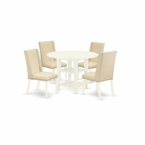 EAST WEST FURNITURE 5-PC DINNING ROOM TABLE SET 4 WONDERFUL PARSON DINING CHAIRS AND 2 SHELVES TABLE