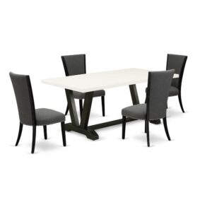 Our eye-catching modern dining table set will boost the beauty of any dining area with its stylish design and decor. This 5-Piece table set consists of an elegant table and 4 matching dining room chairs. This dinner table set adds some simple and contemporary beauty to your home. Ideal for dinette