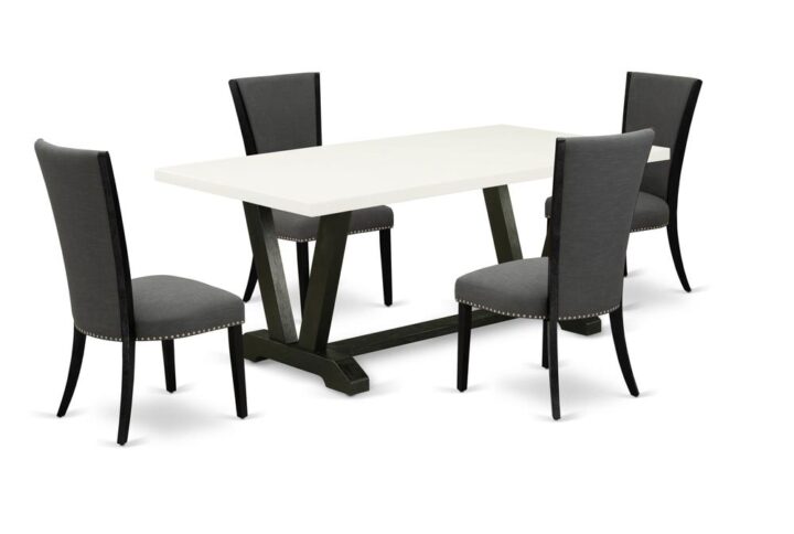 Our eye-catching modern dining table set will boost the beauty of any dining area with its stylish design and decor. This 5-Piece table set consists of an elegant table and 4 matching dining room chairs. This dinner table set adds some simple and contemporary beauty to your home. Ideal for dinette