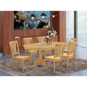 The Vancouver dining table set features traditional style with the attractiveness deserving of formal dining and entertaining those special guest visitors. The oval-shaped dining table shows impressive design and style with its show-stopping double pedestals. Gorgeous in a lovely Oak color
