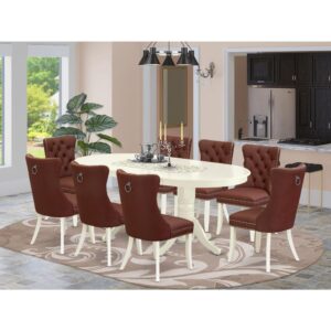 Transform your dining area into a space of timeless elegance with This exquisite 9-piece dining room set. Crafted from durable rubberwood and finished in a classic linen white