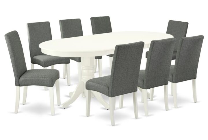 The VADR9-LWH-07 dinette set is specifically created in a fashionable style with clean aspects which will direct and guide the room it occupies. The dining table with built-in self-storage butterfly leaf which fits 4 to 8 persons. Dazzling hardwood dinette table top with well-built carved pedestal support. Beveled oval shape to make welcoming kitchen space ambiance and finished in rich Linen White