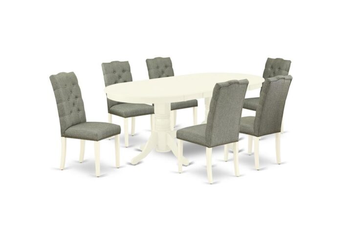 EAST WEST FURNITURE 7-PIECE DINETTE SET 6 LOVELY PARSONS DINING CHAIRS AND OVAL WOOD TABLE