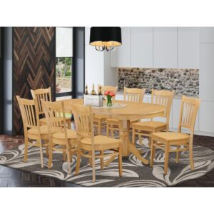 This amazing dining table collection features a long oval shaped dining room table containing A pair of pedestals. This modern day looking collection has 8 seats and therefore has an optimal seating capacity of 8 persons. The product features a pleasant