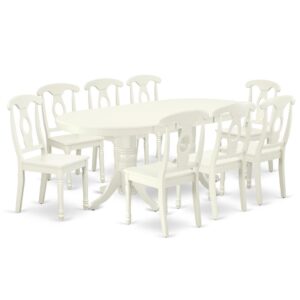 The gorgeous VAKE9-LWH-W dinette set is specifically crafted in a fashionable style with clean aspects which will direct and guide the room it occupies. The dining table with built-in self-storage butterfly leaf which fits 4 to 8 persons. Dazzling hardwood dinette table top with well-built carved pedestal support. Beveled oval shape to make welcoming kitchen space ambiance and finished in rich Linen White