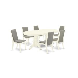 EAST WEST FURNITURE 7-PIECE MODERN DINING TABLE SET 6 FANTASTIC PARSON DINING CHAIRS AND ROUND TABLE