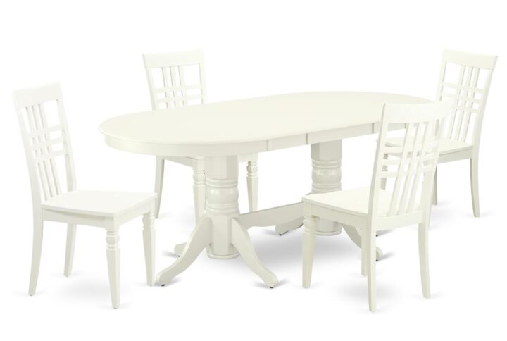 The VALG5-LWH-W dinette set is specifically created in a fashionable style with clean aspects which will direct and guide the room it occupies. The dining table with built-in self-storage butterfly leaf which fits 4 to 8 persons. Dazzling hardwood dinette table top with well-built carved pedestal support. Beveled oval shape to make welcoming kitchen space ambiance and finished in rich Linen White