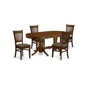 The Vancouver dining table set offers classic fashion with an luxury deserving of distinguished dining and hosting those special guests. The oval-shaped dining room table displays exceptional design and style with its show-stopping double pedestals. Gorgeous in an amazing Espresso finish