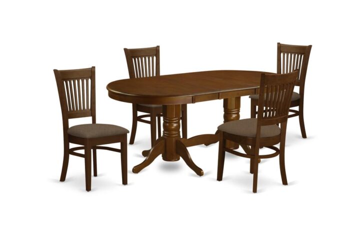 The Vancouver dining table set offers classic fashion with an luxury deserving of distinguished dining and hosting those special guests. The oval-shaped dining room table displays exceptional design and style with its show-stopping double pedestals. Gorgeous in an amazing Espresso finish