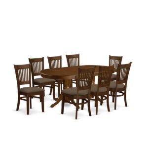The Vancouver dining table set presents classic design with the elegance worthy of formal dining and amusing those fantastic friends. The oval-shaped small dining table shows spectacular design and style with its show-stopping double pedestals. Attractive in a lovely Espresso finish