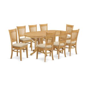 The Vancouver dining table set boasts classic styling with the luxury worthy of distinguished dining and entertaining those fantastic visitors. The oval-shaped dining room tabledemonstrates extraordinary fashion with its show-stopping double pedestals. Dazzling in an amazing Oak finish