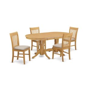 This valuable kitchen table set features a long oval shaped dinette table with 2 pedestals. This modern-day looking set has 4 seats and as such has an optimum seating capacity of 4 persons. This product has a superb