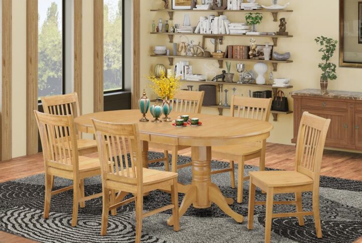 This excellent dinner table collection features a long oval shaped kitchen table containing 2 pedestals. This modern day looking set has 6 seats and for that reason has an optimal seating capacity Six individuals. The product features a likable