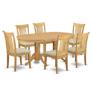 Treat your room's decor with a new and polished look with this modern 7 Piece Dining Set. Style meets practicality with this gorgeous solid wood dining set. Coming together with 1  double-pedestal dining table and 6 matching dining chairs