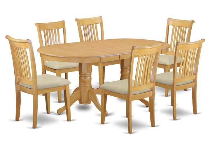 Treat your room's decor with a new and polished look with this modern 7 Piece Dining Set. Style meets practicality with this gorgeous solid wood dining set. Coming together with 1  double-pedestal dining table and 6 matching dining chairs