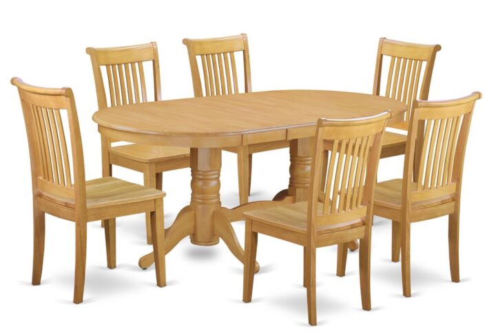 Treat your room's decor with a new and polished look with this modern 7 Piece Dining Set.Style meets practicality with this gorgeous solid wood dining set. Coming together with 1  double-pedestal dining table and 6 matching dining chairs