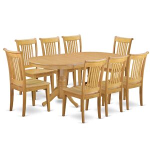 Treat your room's decor with a new and polished look with this modern 9 Piece Dining Set. Style meets practicality with this gorgeous solid wood dining set. Coming together with 1  double-pedestal dining table and 8 matching dining chairs