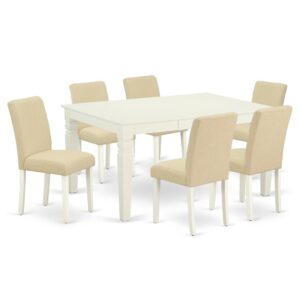 This amazing WEAB7-LWH-02 dining set facilitates an affectionate family feeling. A comfortable and luxurious Linen White color offers any dining-room a relaxing and friendly feel with this medium dining table. This well-designed and comfortable kitchen table may be used for hours at a time. No heat treated pressured wood like MDF