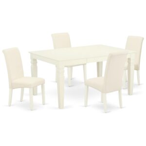 Outfit your dining room in effortless style with this essential five piece WEBA5-WHI-01 dinette set includes a dining table and four parson chairs