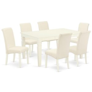 Outfit your dining room in effortless style with this essential seven piece WEBA7-WHI-01 dinette set includes a dining table and six parson chairs