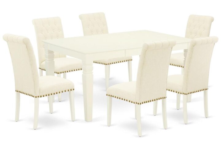 Outfit your dining room in effortless style with this essential seven piece WEBR7-WHI-02 dinette set includes a dining table and six parson chairs