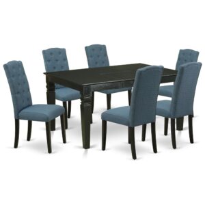 Outfit your dining room in effortless style with this essential seven piece WEBR7-BLK-17 dinette set includes a dining table and six parson chairs