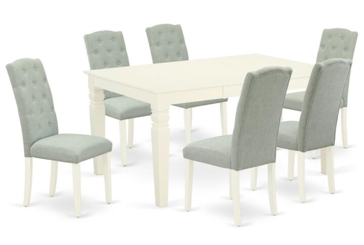 Outfit your dining room in effortless style with this essential seven piece WECE7-WHI-15 dinette set includes a dining table and six parson chairs