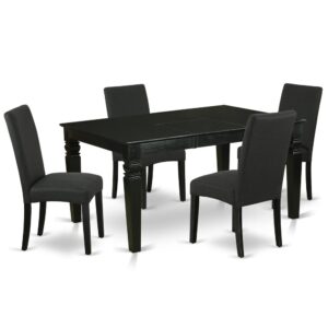 This amazing WEDR5-BLK-24 dining set facilitates an affectionate family feeling. A comfortable and elegant Black color offers any dining-room a relaxing and friendly feel with this medium kitchen table. This well-designed and comfortable kitchen table may be used for hours at a time. No heat treated pressured wood like MDF