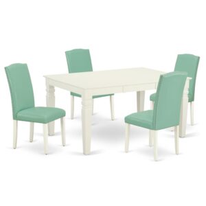 This amazing WEEN5-LWH-57 dining set facilitates an affectionate family feeling. A comfortable and luxurious Linen White color offers any dining-room a relaxing and friendly feel with this medium dining table. This well-designed and comfortable kitchen table may be used for hours at a time. No heat treated pressured wood like MDF