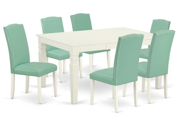 This amazing WEEN7-LWH-57 dining set facilitates an affectionate family feeling. A comfortable and luxurious Linen White color offers any dining-room a relaxing and friendly feel with this medium dining table. This well-designed and comfortable kitchen table may be used for hours at a time. No heat treated pressured wood like MDF