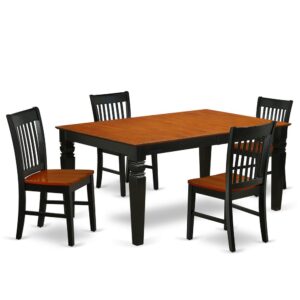 This amazing WENO5-BCH-W dining set facilitates an affectionate family feeling. A comfortable and elegant Black and Cherry color offers any dining-room a relaxing and friendly feel with this medium dining table. This well-designed and comfortable dining table may be used for hours at a time. No heat treated pressured wood like MDF