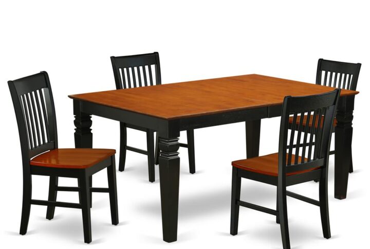This amazing WENO5-BCH-W dining set facilitates an affectionate family feeling. A comfortable and elegant Black and Cherry color offers any dining-room a relaxing and friendly feel with this medium dining table. This well-designed and comfortable dining table may be used for hours at a time. No heat treated pressured wood like MDF