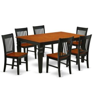 This amazing WENO7-BCH-W dining set facilitates an affectionate family feeling. A comfortable and elegant Black and Cherry color offers any dining-room a relaxing and friendly feel with this medium dining table. This well-designed and comfortable dinette table may be used for hours at a time. No heat treated pressured wood like MDF