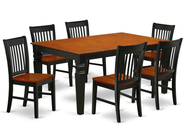 This amazing WENO7-BCH-W dining set facilitates an affectionate family feeling. A comfortable and elegant Black and Cherry color offers any dining-room a relaxing and friendly feel with this medium dining table. This well-designed and comfortable dinette table may be used for hours at a time. No heat treated pressured wood like MDF