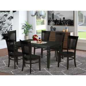 EAST WEST FURNITURE 7-PIECE MODERN DINING TABLE SET WITH 6 REMARKABLE WOOD DINING CHAIR AND TABLE WITH BUTTERFLY LEAF