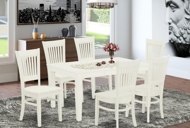 EAST WEST FURNITURE 7-PIECE MID CENTURY DINING TABLE SET WITH 6 INCREDIBLE MODERN DINING CHAIRS AND SMALL RECTANGULAR DINING TABLE WITH BUTTERFLY LEAF