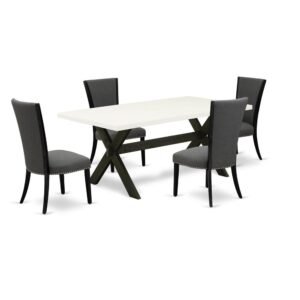 Introducing East West furniture's brand new furniture set that can convert your house into a home. This particular and sophisticated kitchen set comes with a kitchen table combined with Parsons Chairs. Splendid wood texture with Wirebrushed Black and Off-White color and a cross leg design describe the stability of the dining table. The ideal dimensions of this dining table set made it quite simple to carry