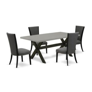 Introducing East West furniture's new furniture set of elegant dining table combined with parson chairs. Impressive Wire brushed Black and Cement color with cross leg design define this exclusive rectangular dining table and chairs set. Complete with a set of parson chairs