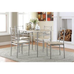 Gather loved ones for a toast around this stylish dining set and create cherished memories to last a lifetime. Constructed from strong metal tubing and high-quality vinyl