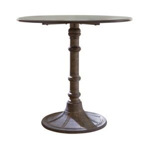 This petite dining table is an excellent option for those who wish to express a mature sense of style within a limited space. Complete with a single supportive leg that flares out into a decorated base