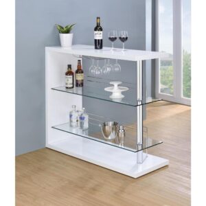 This contemporary bar unit will instantly elevate your hosting abilities. Convenient and versatile