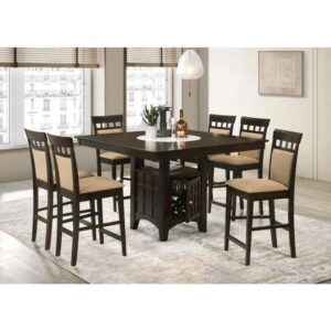 Instill casual charm while enjoying the elevated design details of a transitional counter height dining set. In a rich cappuccino finish