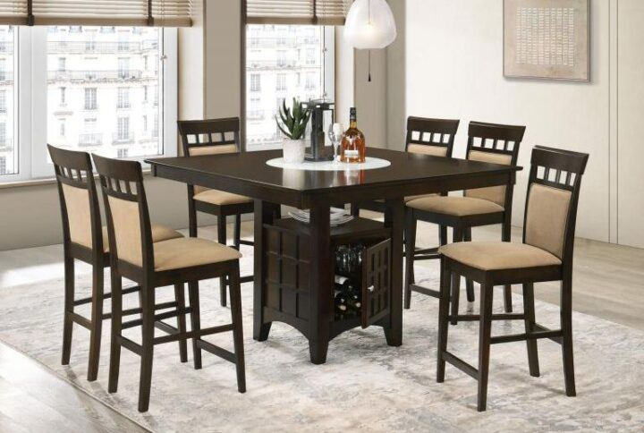 Instill casual charm while enjoying the elevated design details of a transitional counter height dining set. In a rich cappuccino finish